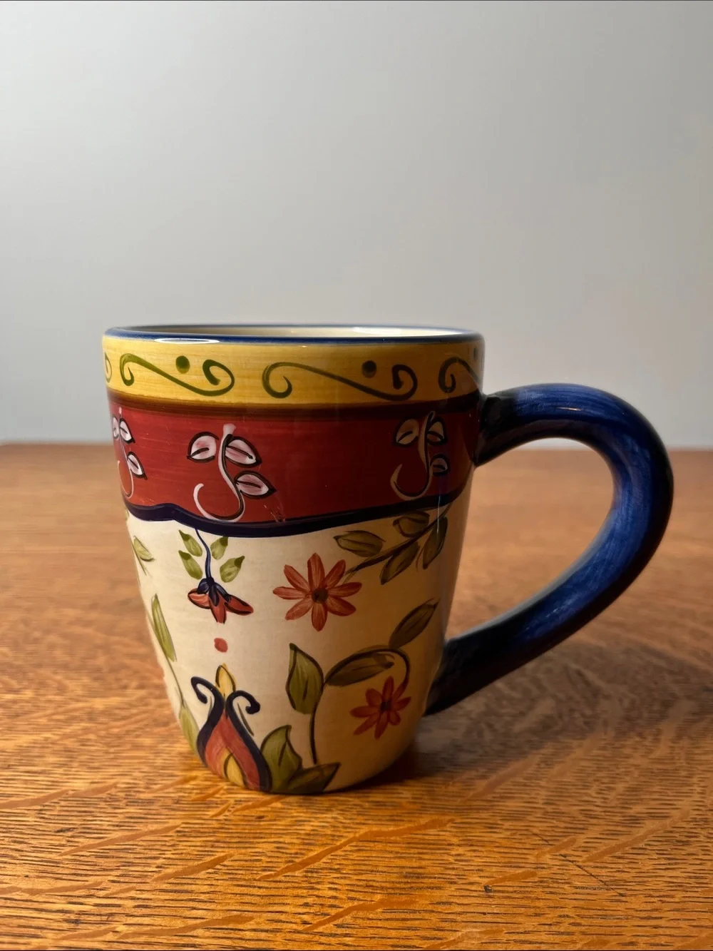 Retired Pier 1 Imports Vallarta Handpainted Earthenware Floral Coffee/Tea Mug.